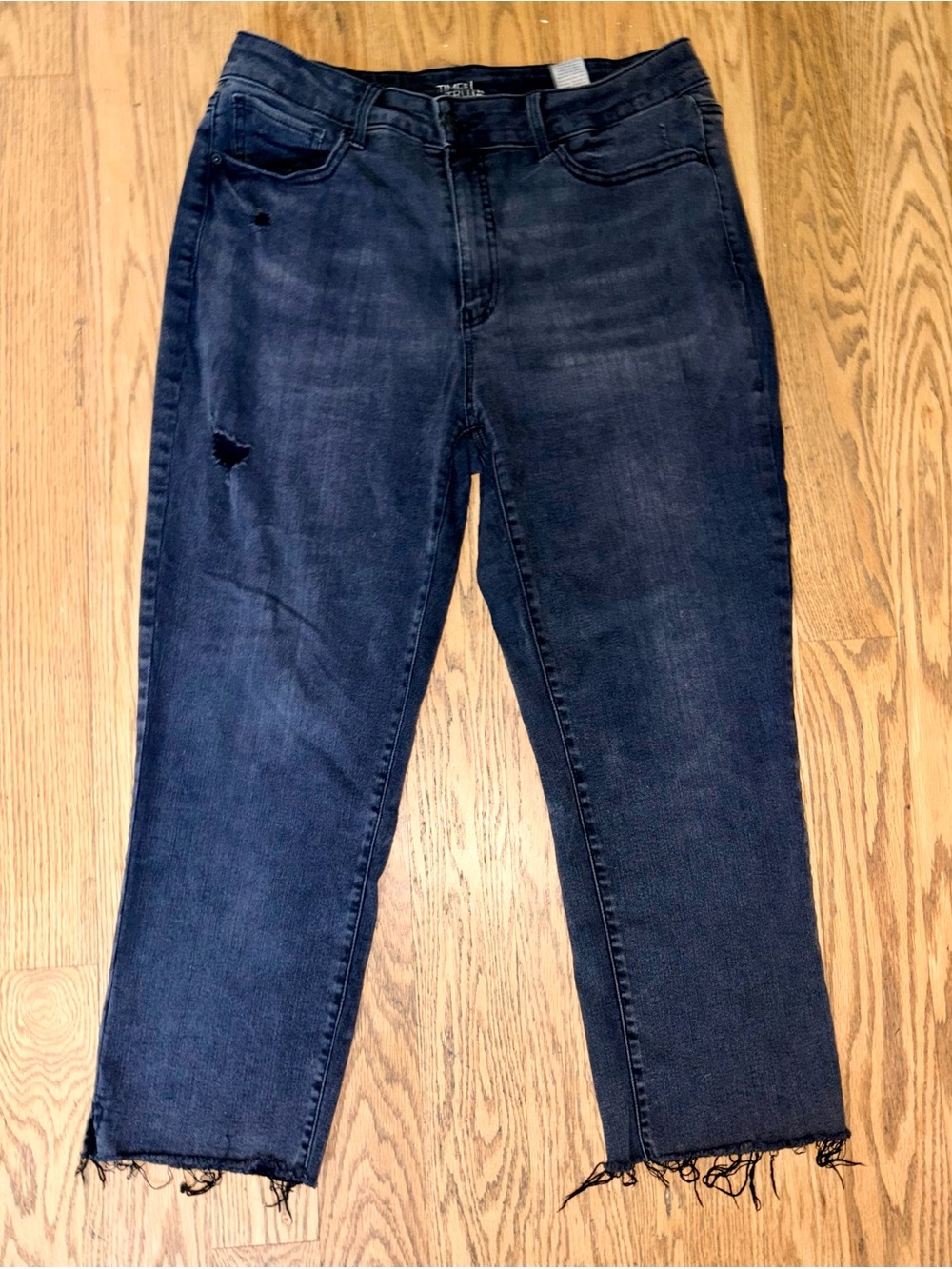 Time and Tru High Rise Distressed Ankle Jeans Black Size 14 Raw Hem
